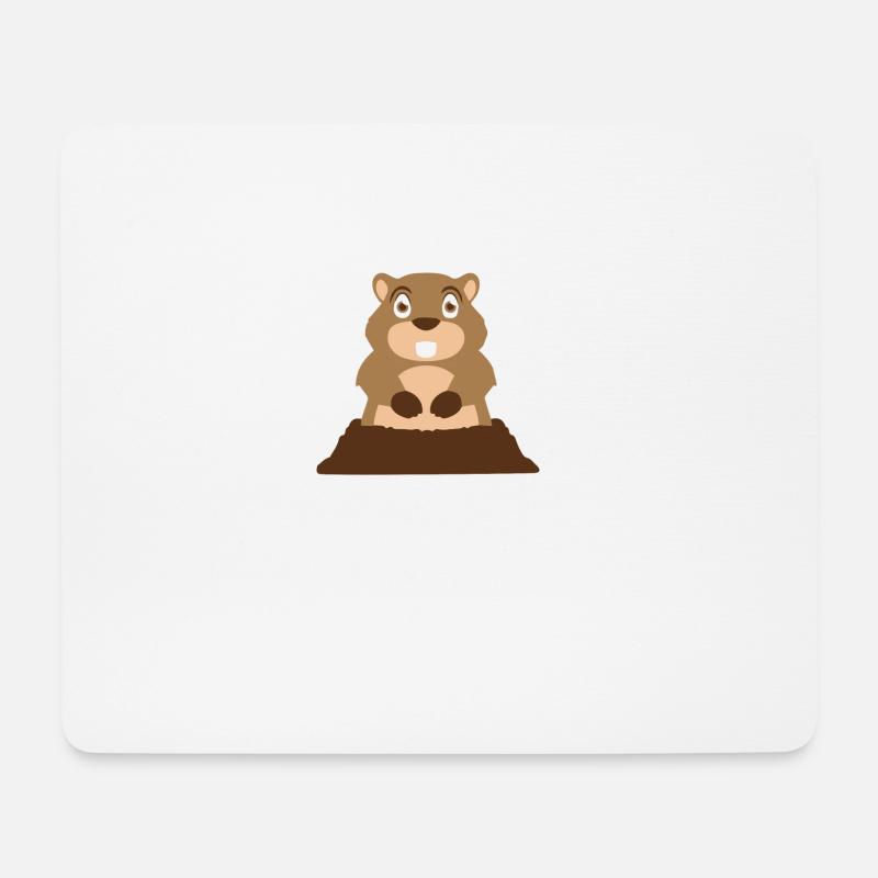 Heureux marmotte marmotte sur une prévision de trou - Tapis de souris (format paysage) - blanc