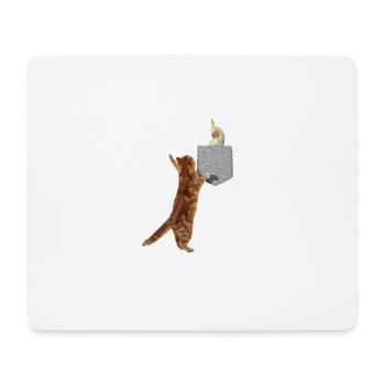 Chat atteignant l'oiseau cockatiel en faux imprimé - Tapis de souris (format paysage) - blanc - Devant