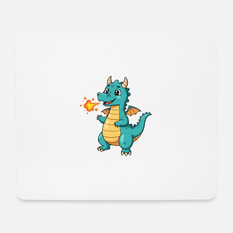 Dino Cartoon Drache mit Feuer - Mousepad (Querformat) - Weiß