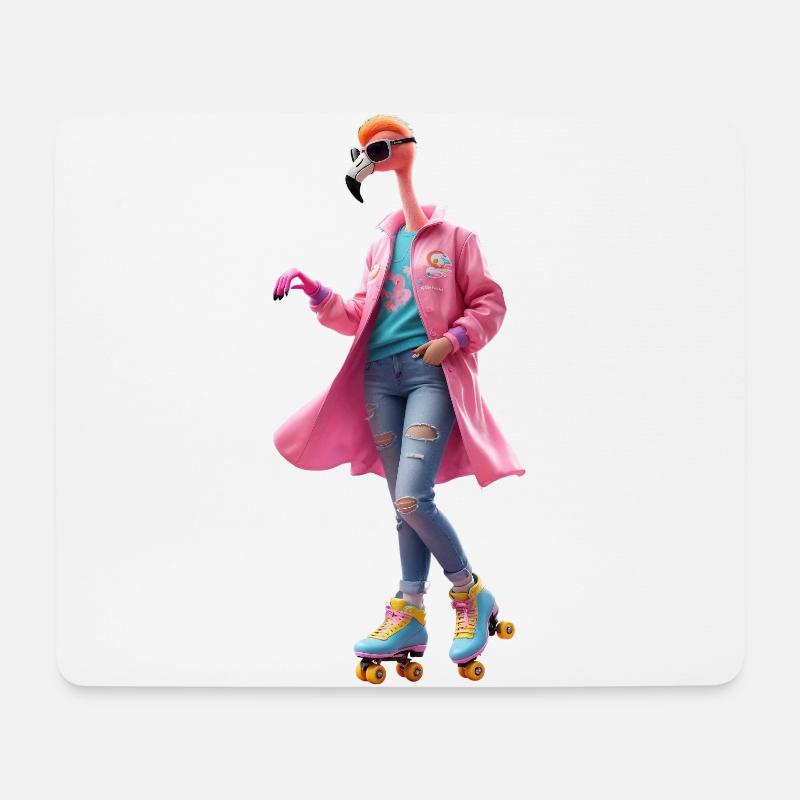 Rollerskating Flamingo - Mousepad (Querformat) - Weiß