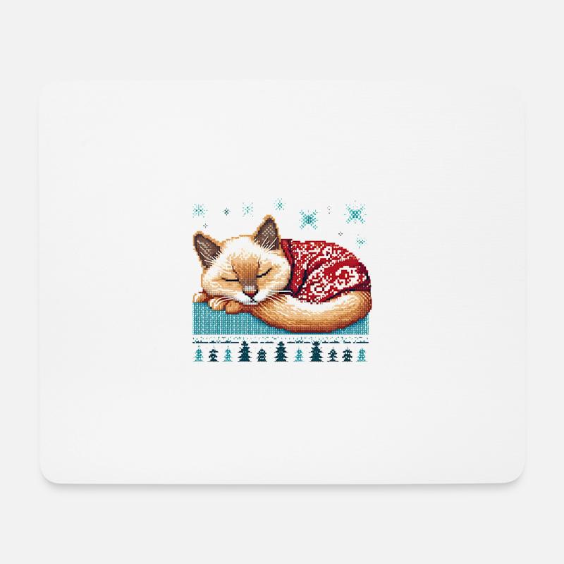 Ugly Christmas Sleeping Cat - Mouse Pad (horizontal) - white