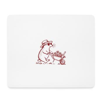 Garten Maulwurf mit Schubkarre – Vintage Line Art - Mousepad (Querformat) - Weiß - Vorne