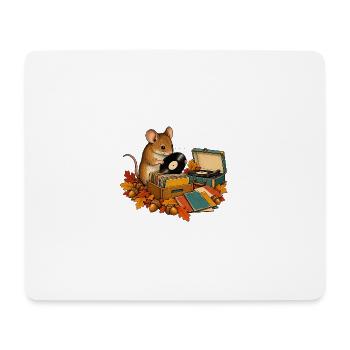 Maus sammelt Schallplatten - Mousepad (Querformat) - Weiß - Vorne