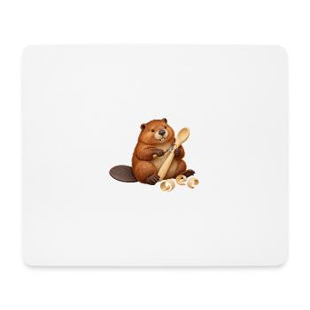 Biber schnitzt einen Holzlöffel - Mousepad (Querformat) - Weiß - Vorne