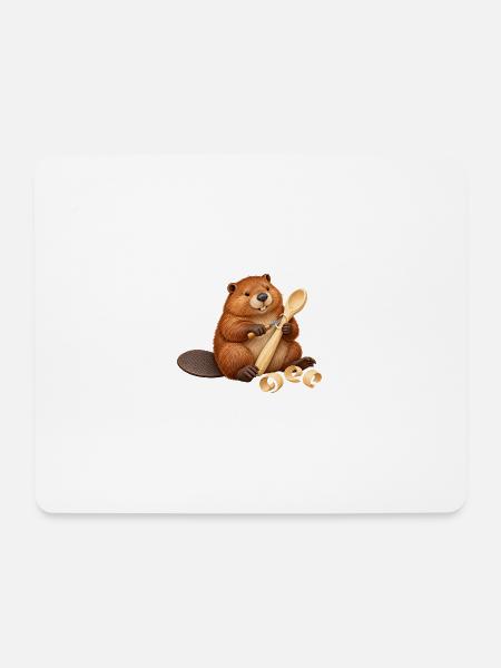 Biber schnitzt einen Holzlöffel - Mousepad (Querformat) - Weiß