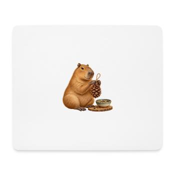 Capybara mit Zapfen-Futterspender - Mousepad (Querformat) - Weiß - Vorne