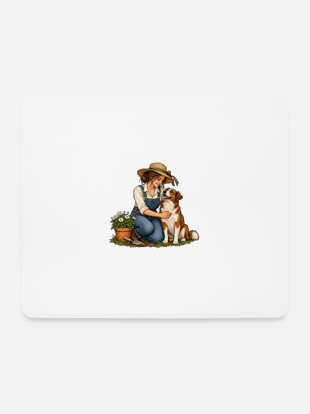 Gartenpause mit Hund für Gartenfreundinnen - Mousepad (Querformat) - Weiß