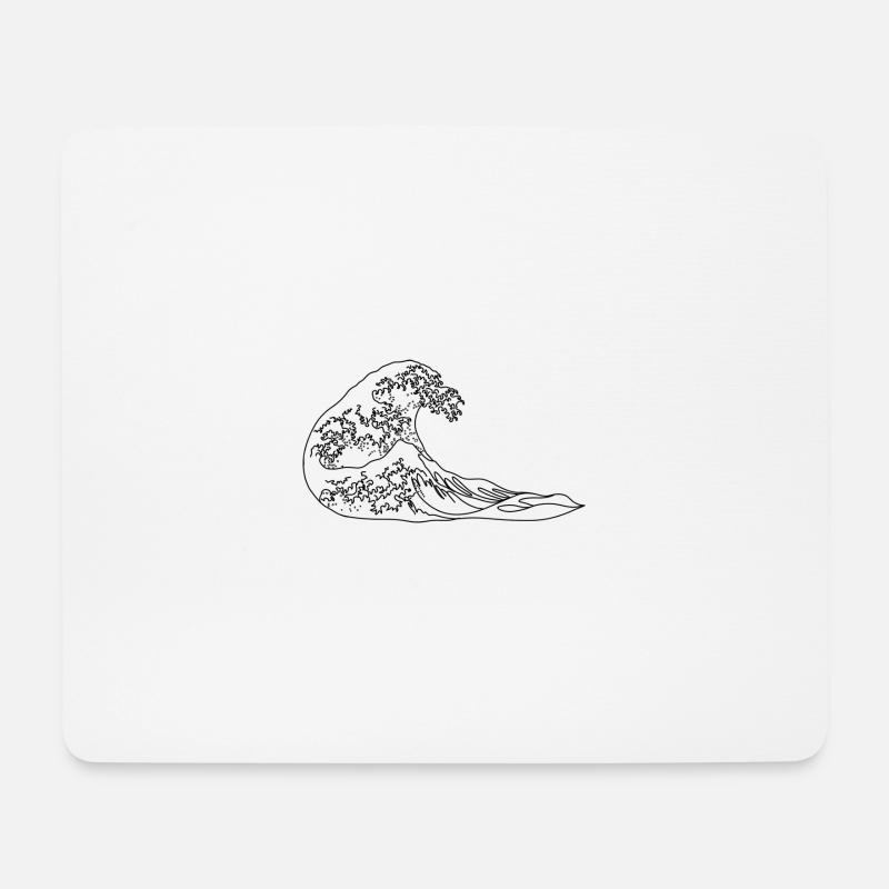 Die große Welle vor Kanagawa Lineart - Mousepad (Querformat) - Weiß