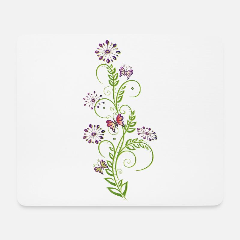 Ranke mit Blumen, Blättern und Schmetterlingen - Mousepad (Querformat) - Weiß