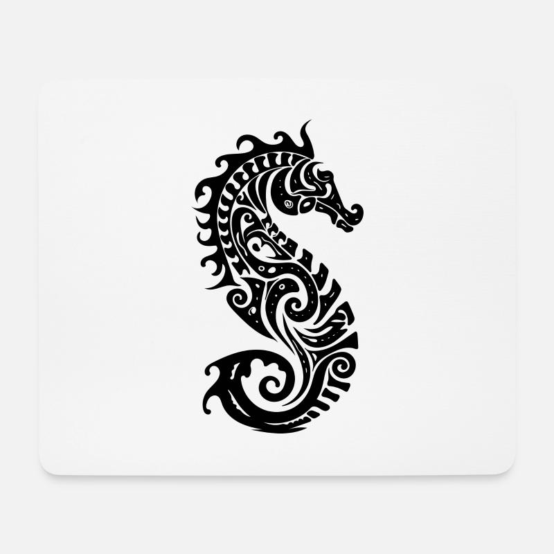 Kleines süsses Tattoo Style Seepferdchen - Mousepad (Querformat) - Weiß