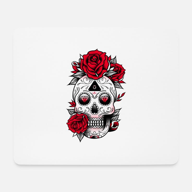 Schädel mit Rosen - Mousepad (Querformat) - Weiß