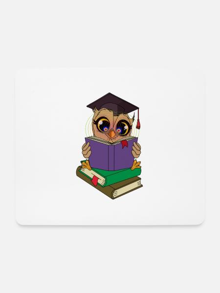 Lese Eule mit Büchern - Mousepad (Querformat) - Weiß