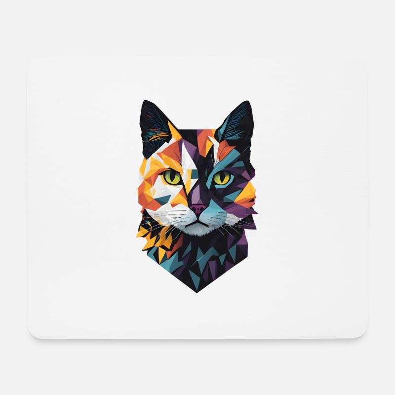 Farbenfroher geometrischer Katzenkopf - Mousepad (Querformat) - Weiß
