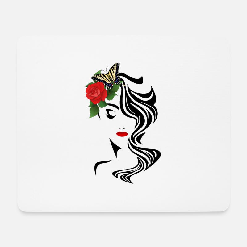 Face with butterfly and rose - Mouse Pad (horizontal) - white