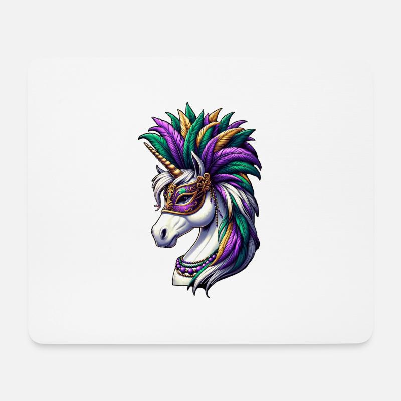 Mardi Gras Elegantes Einhorn Federschmuck - Mousepad (Querformat) - Weiß