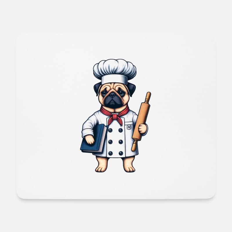 Chef-Koch Mops in der Küche - Mousepad (Querformat) - Weiß