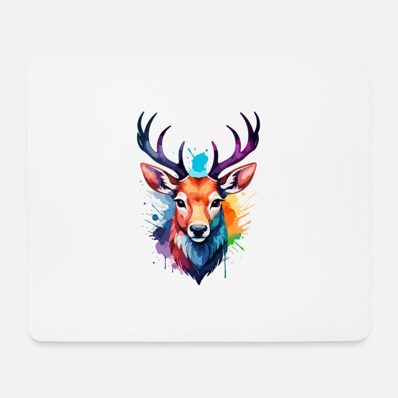 Hirsch in Aquarellfarben Cooles Aquarellgeweih - Mousepad (Querformat) - Weiß