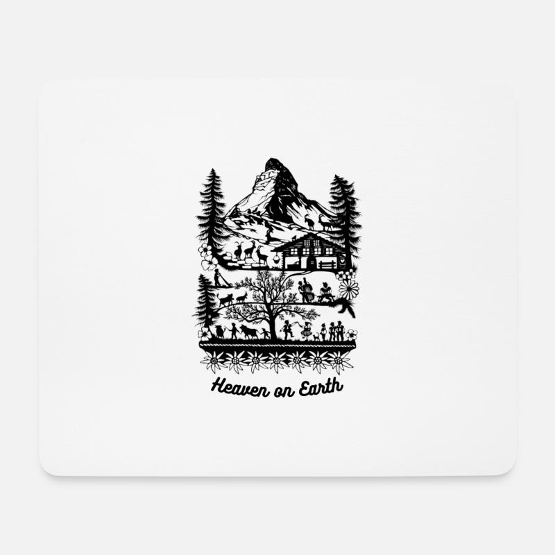 Alpenpanorama Scherenschnitt - Mousepad (Querformat) - Weiß