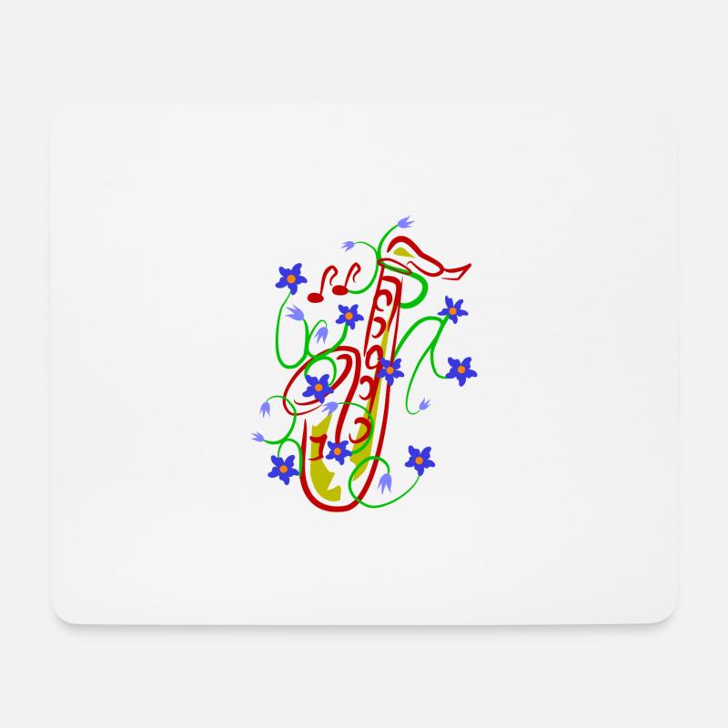 Blumenmuster mit verspieltem Saxophon design - Mousepad (Querformat) - Weiß