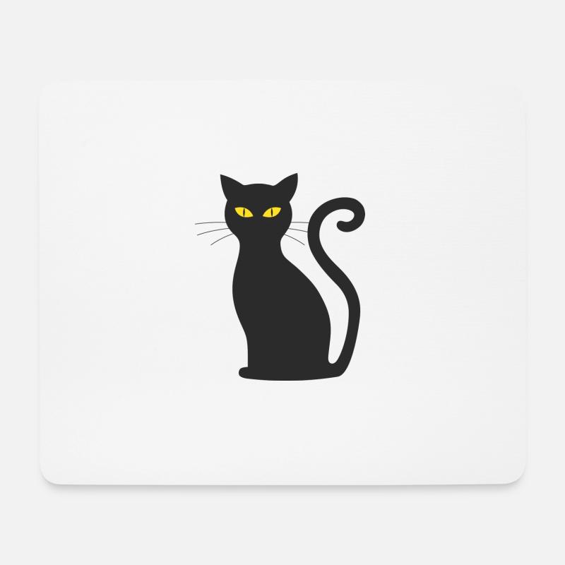 chat noir - Tapis de souris (format paysage) - blanc