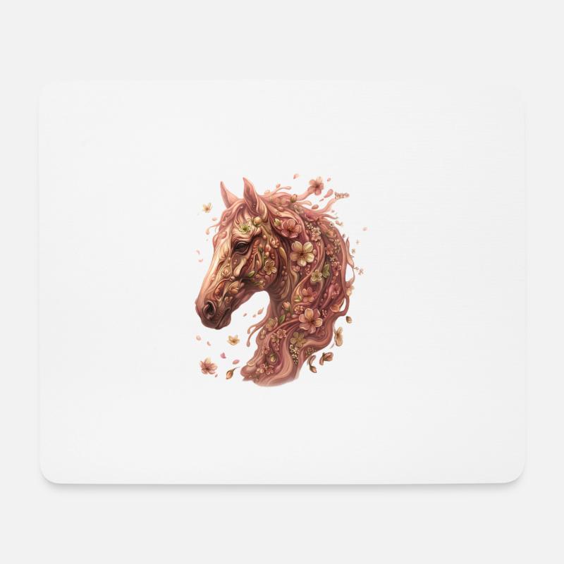 Flora, Pferdekopf mit Blüten - Mousepad (Querformat) - Weiß