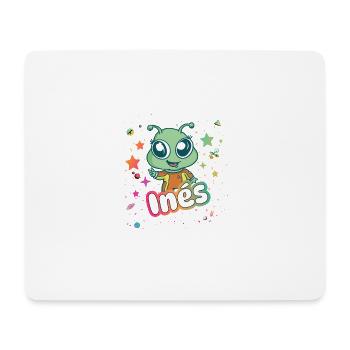 INÉS - Beautiful girl name with cute alien - Mouse Pad (horizontal) - white - Front