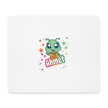 AHMET - Beau nom de garçon avec un extraterrestre mignon - Tapis de souris (format paysage) - blanc - Devant