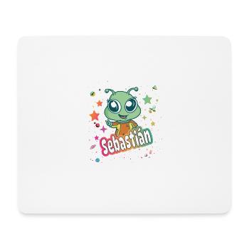 SEBASTIAN - Schöner Junge Name mit süßem Alien - Mousepad (Querformat) - Weiß - Vorne