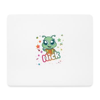 NICK - Beautiful boy name with cute alien - Mouse Pad (horizontal) - white - Front