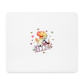 JANNES - Beau prénom de garçon avec mignon DINO T-REX - Tapis de souris (format paysage) - blanc - Devant