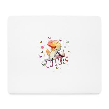 NIKA - Beau nom de garçon avec mignon DINO T-REX - Tapis de souris (format paysage) - blanc - Devant