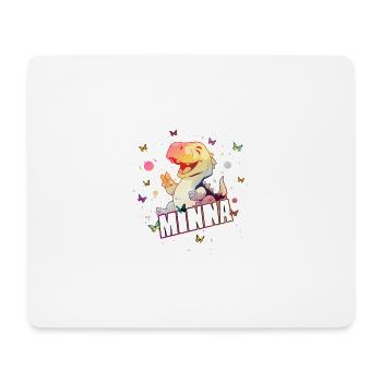 MINNA - Beau nom de FILLE avec mignon DINO T-REX - Tapis de souris (format paysage) - blanc - Devant