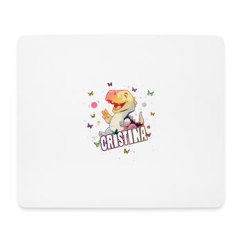 CRISTINA - Beau prénom de FILLE avec mignon DINO - Tapis de souris (format paysage) - blanc - Devant