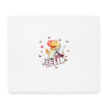 SELIN - Beau nom de FILLE avec un mignon DINO - Tapis de souris (format paysage) - blanc - Devant
