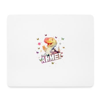 AHMET - Beau nom de GARÇON avec un DINO mignon - Tapis de souris (format paysage) - blanc - Devant