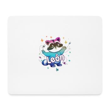 LEÓN - Schöner Jungen Name mit süßem Waschbär - Mousepad (Querformat) - Weiß - Vorne