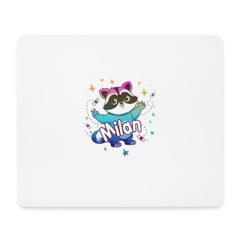 MILAN - Beautiful boy name with cute raccoon - Mouse Pad (horizontal) - white - Front