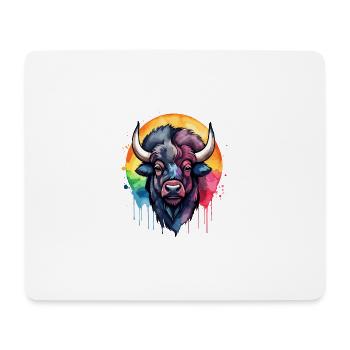 Bison, Tier, Cool, Atemberaubend, Buntes Aquarell - Mousepad (Querformat) - Weiß - Vorne