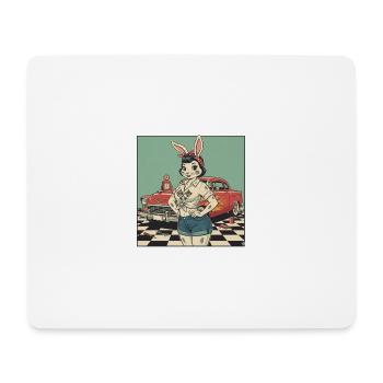 Bunny Racer Pinup Voiture Rétro - Tapis de souris (format paysage) - blanc - Devant