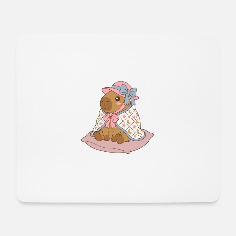 Pastel Moonstar Capybara Vintage-Schleife – Süßes Geschenk - Mousepad (Querformat) - Weiß