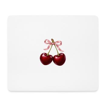 Burgunderrote Kirschen mit zartrosa Schleife - Mousepad (Querformat) - Weiß - Vorne