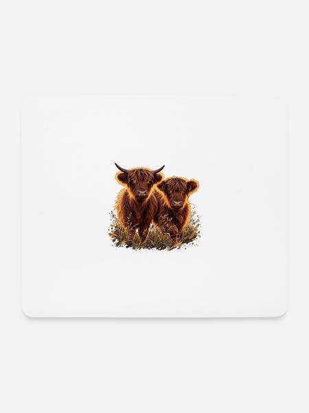 Highlandrinder im Abendlicht - Mousepad (Querformat) - Weiß