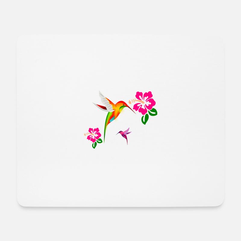 Bunter Kolibri im Hibiskusduett - Mousepad (Querformat) - Weiß