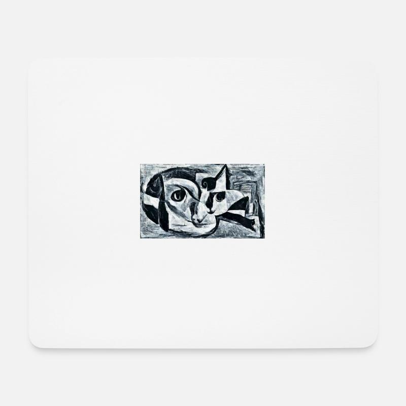 Katze Abstarkt in Schwarz Weiß - Kunst Fine Art - Mousepad (Querformat) - Weiß