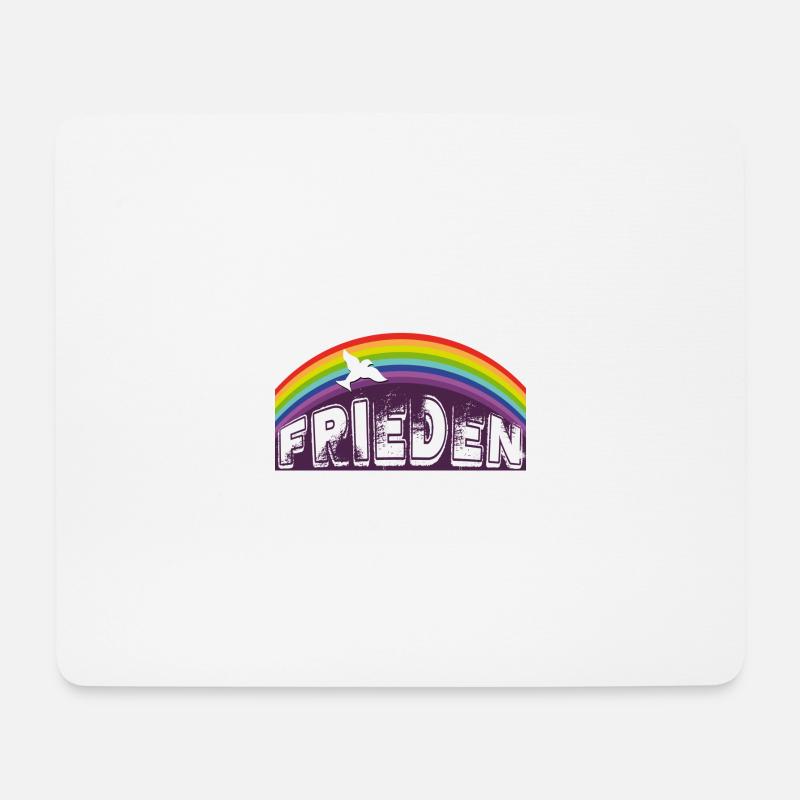 FRIEDEN SCHRIFTZUG mit Regenbogen - Mousepad (Querformat) - Weiß