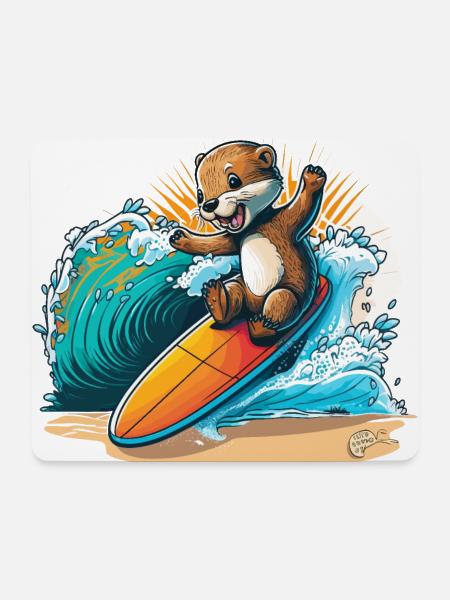 Surfs Up Otter - Tapis de souris (format paysage) - blanc