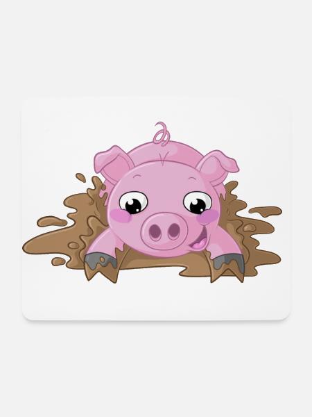 Planschendes Comic Schweinchen - Mousepad (Querformat) - Weiß