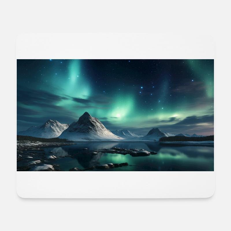 Polarnacht mit Nordlichtern im Winter Panorama - Mousepad (Querformat) - Weiß