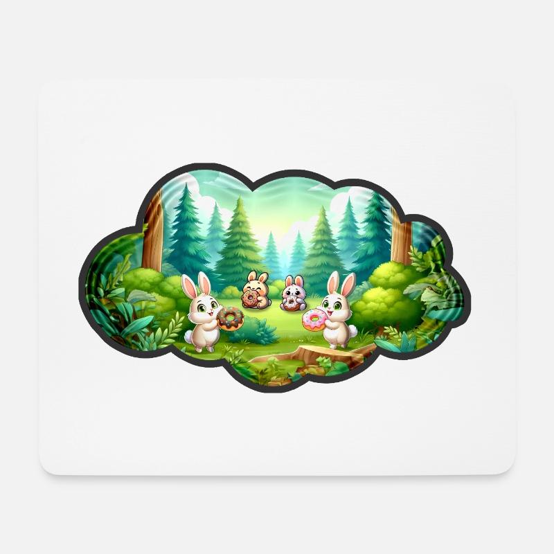 Süße Hasen mit Donuts im Wald - Mousepad (Querformat) - Weiß