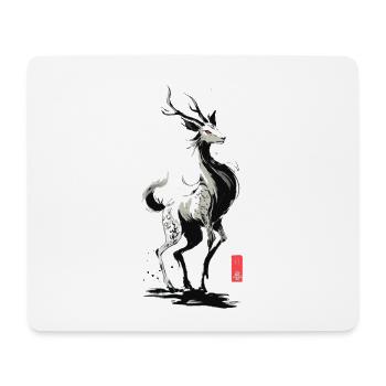 Sacred Qilin – Yokai Sumi-e Deer Cursed Ink Eyes - Mouse Pad (horizontal) - white - Front